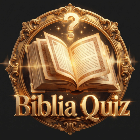 Ícone do mini app Bible Quiz, com uma bíblia aberta e iluminada dentro de uma moldura dourada.